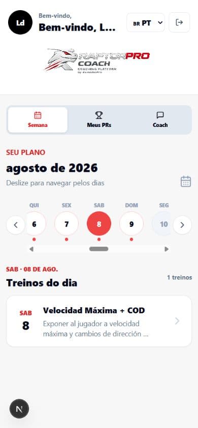Calendário do atleta no RaptorPro